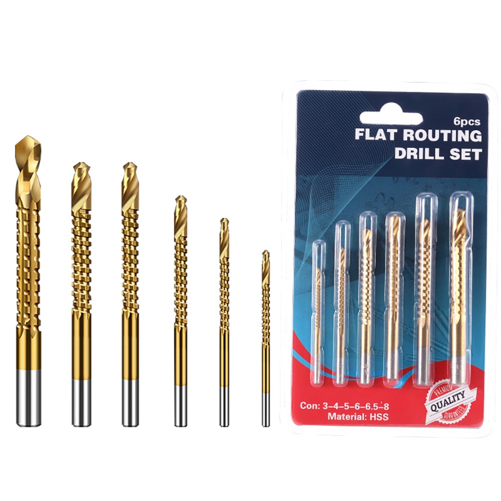 BERT 🇻🇳 ｜6 Cái Mũi khoan xoắn Titan Bộ Mũi khoan lỗ tốc độ cao Mũi khoan cưa sắt để chế biến gỗ Mũi khoan cưa sắt