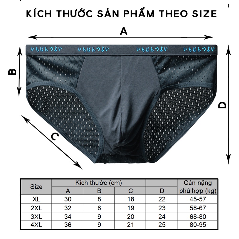 Set 4 quần lót nam thông hơi - quần sịp nam tam giác đùi nhật bản - có size lớn MLQ01