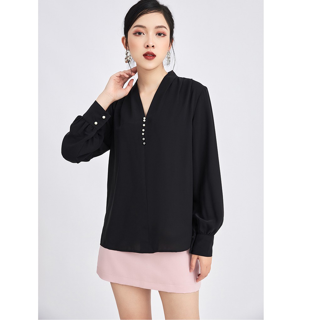 Áo sơ mi voan nữ công sở 92WEAR 3 MÀU, đủ size, xếp ly ASA1322
