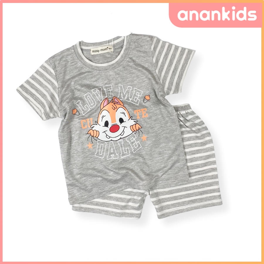 Bộ Thun Lạnh Cộc Tay Cho Bé Trai Bé Gái 8-19kg -TN-IN79 Kẻ Sọc In Hoạt Hình Chất Vải Thoáng Mát