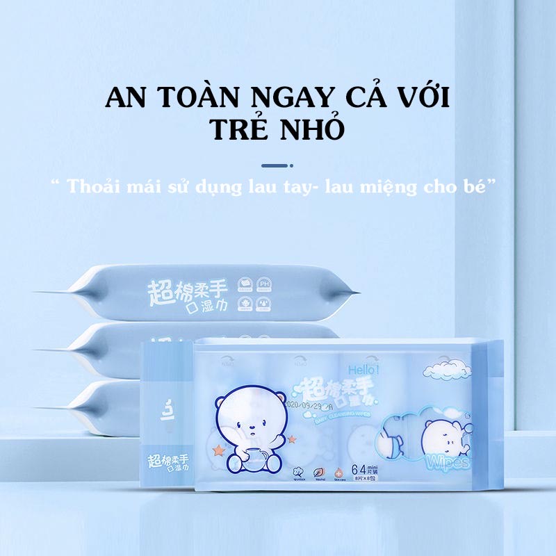 Set 8 Gói Khăn Giấy Ướt Mini Dễ Thương Bỏ Túi Tiện Lợi Gói 8 Miếng