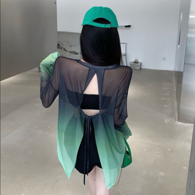 Áo thun IELGY dáng rộng vải lụa mát mỏng màu gradient chống nắng dành cho phái nữ