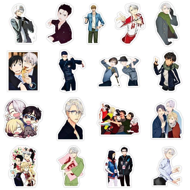 flowersqueen Set 50 Sticker Hoạt Hình Yuri On Ice Dán Trang Trí Laptop / Ván Trượt