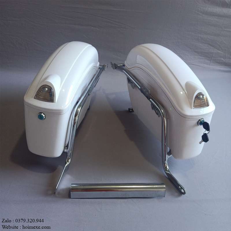 Cặp Thùng Hông Xe Máy Màu Trắng Tích Hợp Đèn Rộng 15cm
