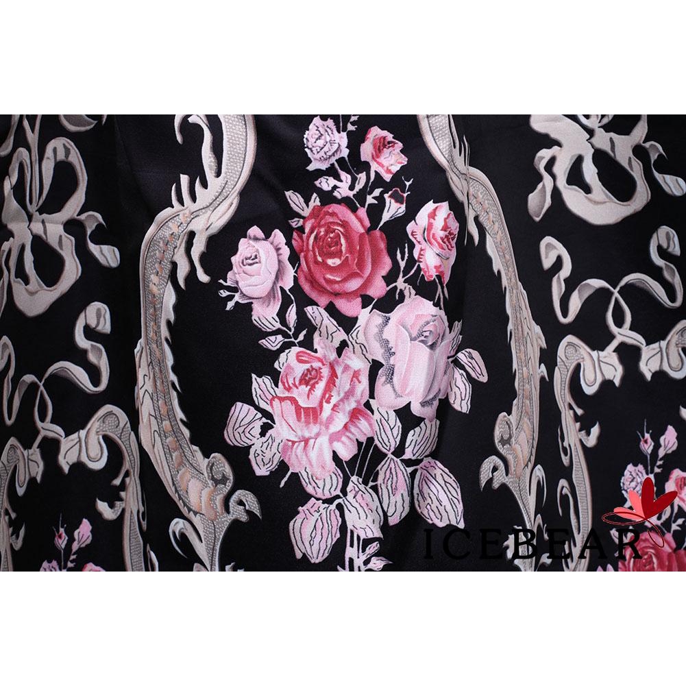 A2R-Vintage Women Floral Stretch High Waist Pleated Swing Long Dress Party A-Line Skirt