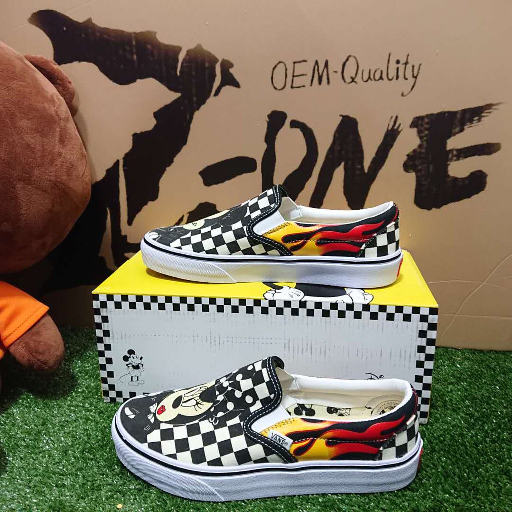 Giày Lười Vải Canvas In Hình Chuột Mickey / Minnie Đáng Yêu