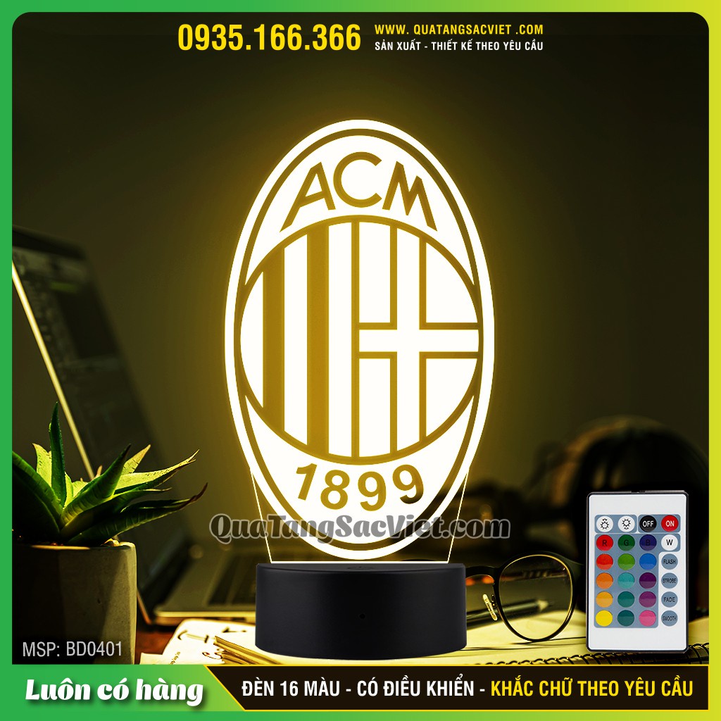 Đèn Logo bóng đá AC Milan 16 màu có remote khắc chữ theo yêu cầu