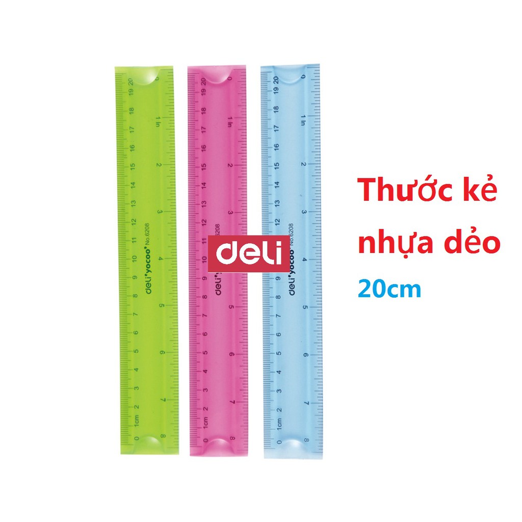 Thước kẻ nhựa dẻo không gãy chất liệu EcoPVC Deli 20cm - Màu ngẫu nhiên