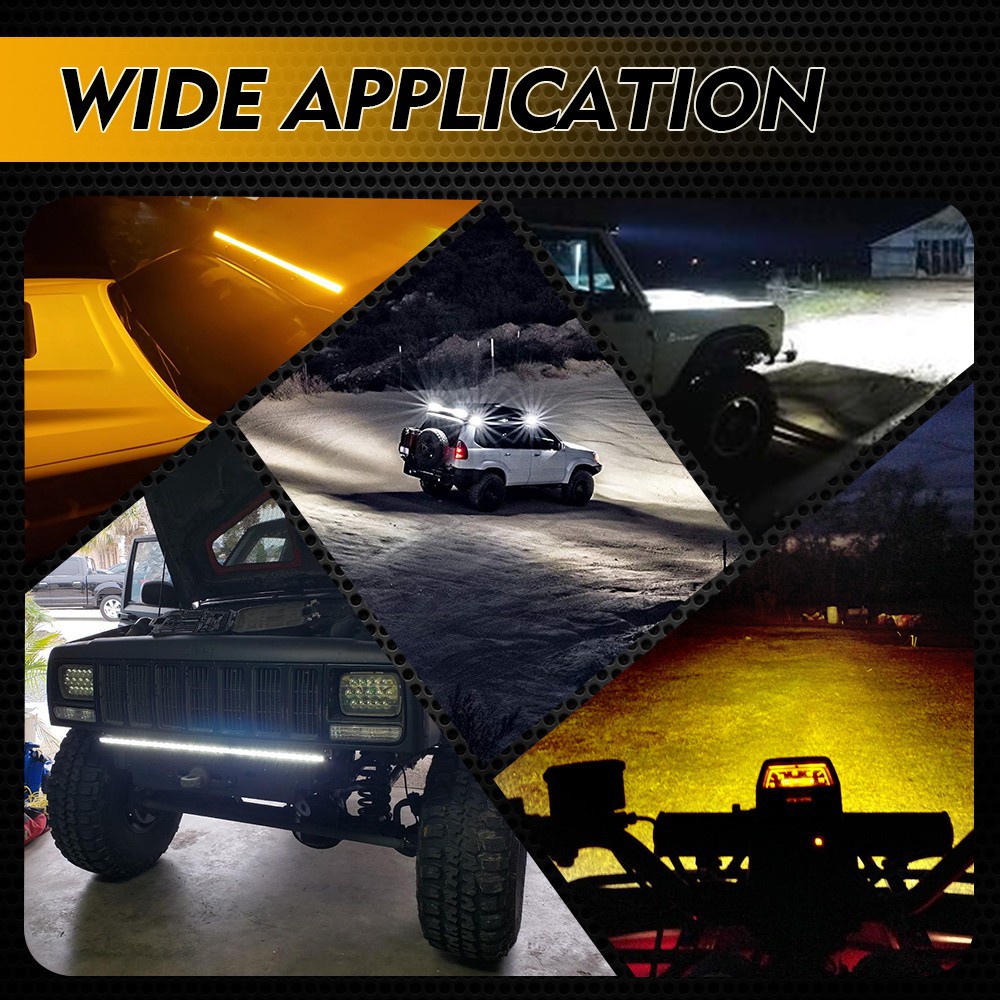 UNI-SHINE 7inch 14inch 20inch 6D Đèn LED offroad Thanh màu kép 3000k / 6000K Màu trắng hổ phách Cảnh báo lũ lụt Đèn nhấp nháy Đèn LED làm việc cho xe tải ATV SUV 4X4 UTV