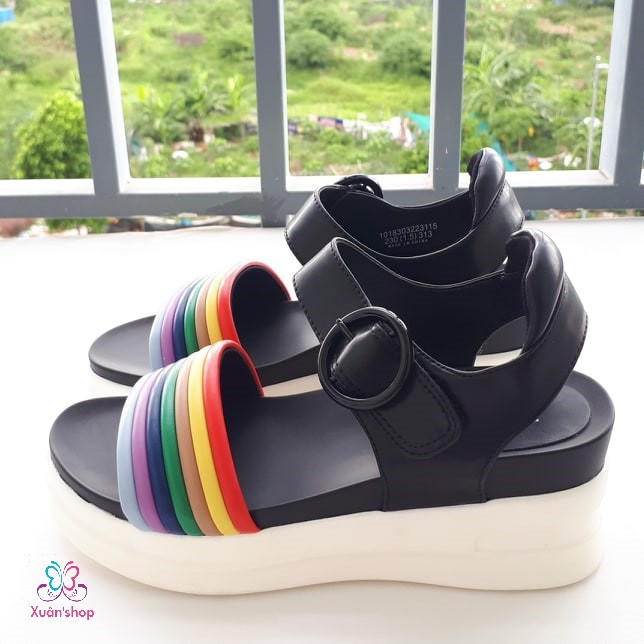 Sandal Daphne quai dán phối màu xinh xắn, đế 6.5cm (size 35-225)