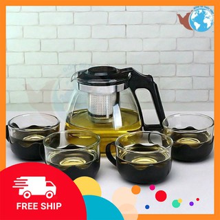 Bộ bình trà kèm 4 cốc thuỷ tinh