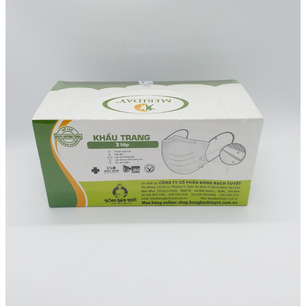 KHẨU TRANG MERIDAY BÔNG BẠCH TUYẾT HỘP 50 CÁI - MÀU TRẮNG. | BigBuy360 - bigbuy360.vn