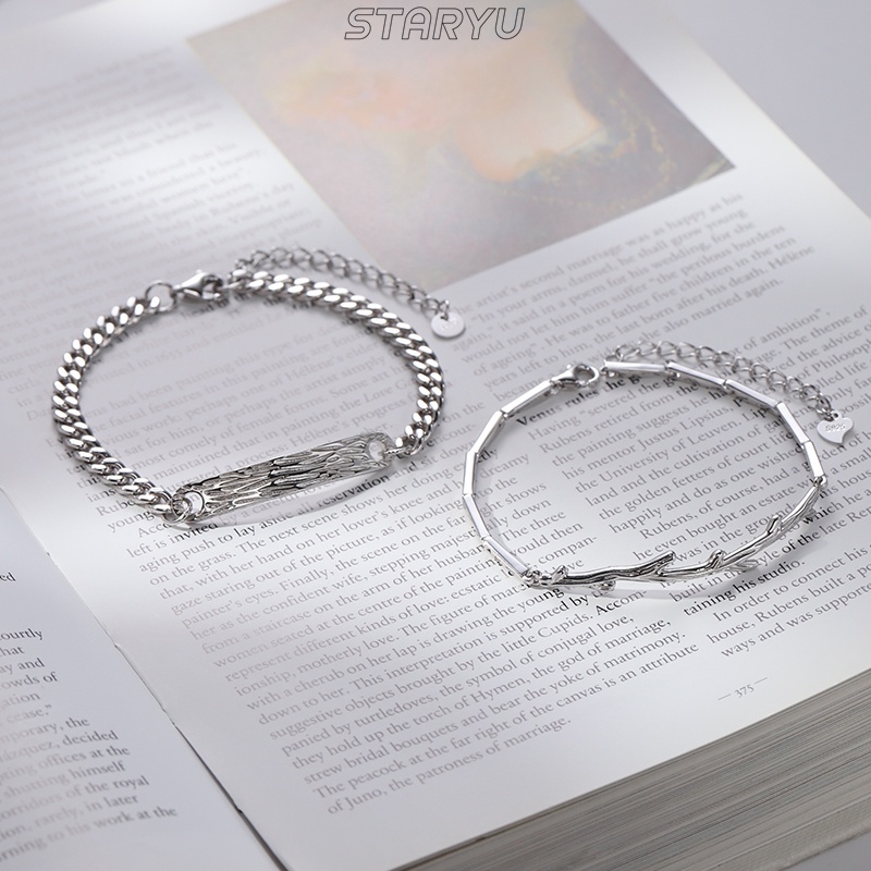 Vòng tay bằng bạc S925 thiết kế đơn giản thời trang cho cặp đôi