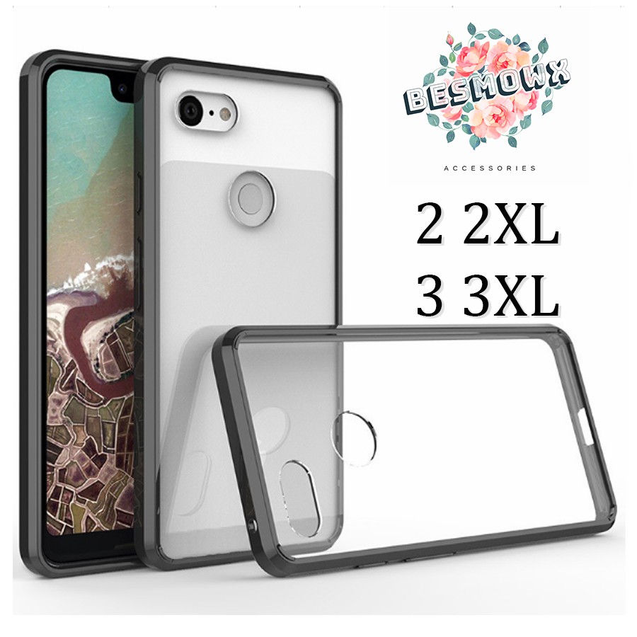 ốp Pixel 2 2XL 3 3a 3XL 4 4XL viền đen lưng trong mica