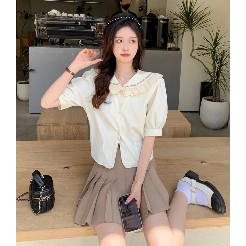 Áo SUXI tay ngắn phồng cổ búp bê màu sắc ngọt ngào thời trang mùa hè phong cách Hàn Quốc cho nữ