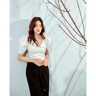 Idris Top - Áo Croptop nữ kiểu gấm hoa với tay bồng búp măng