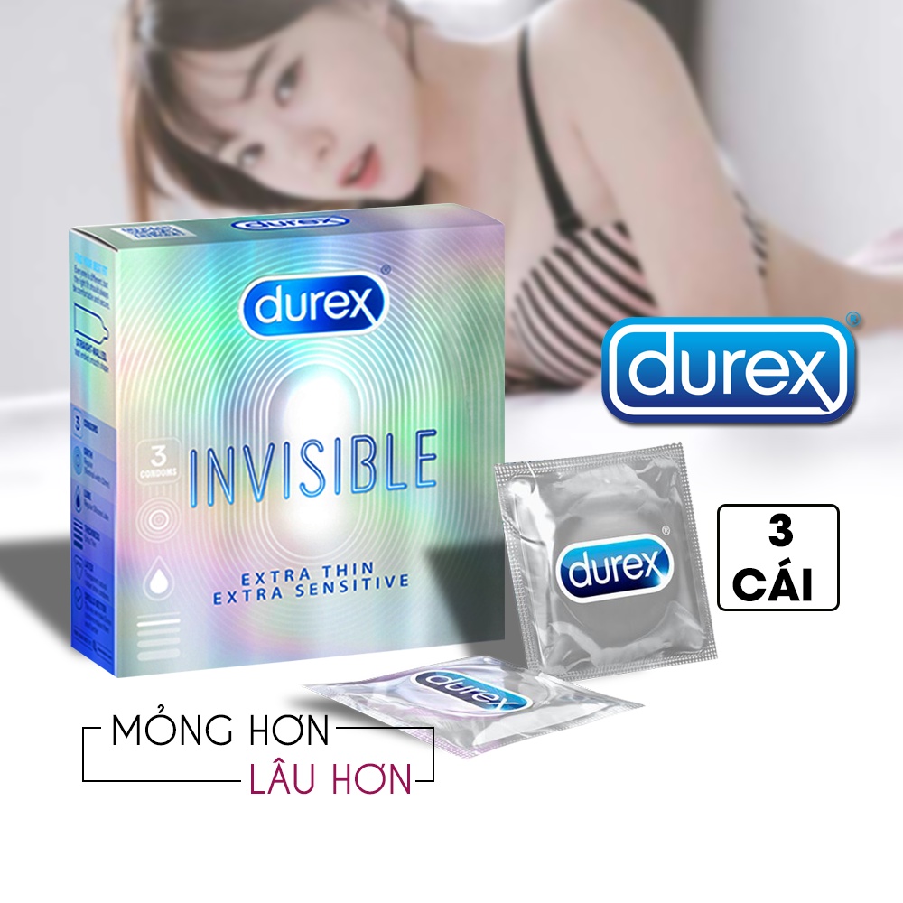 [HỘP 3 CÁI] Bao cao su Durex Invisible [Hàng chính hãng] Siêu Mỏng Cho Cảm Giác Chân Thực