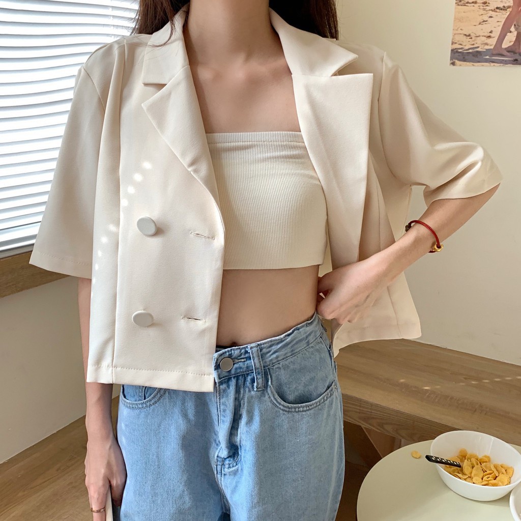 NUZIRO  Áo khoác blazer tay ngắn 3 màu sắc tùy chọn phong cách Hàn Quốc thời trang dành cho nữ