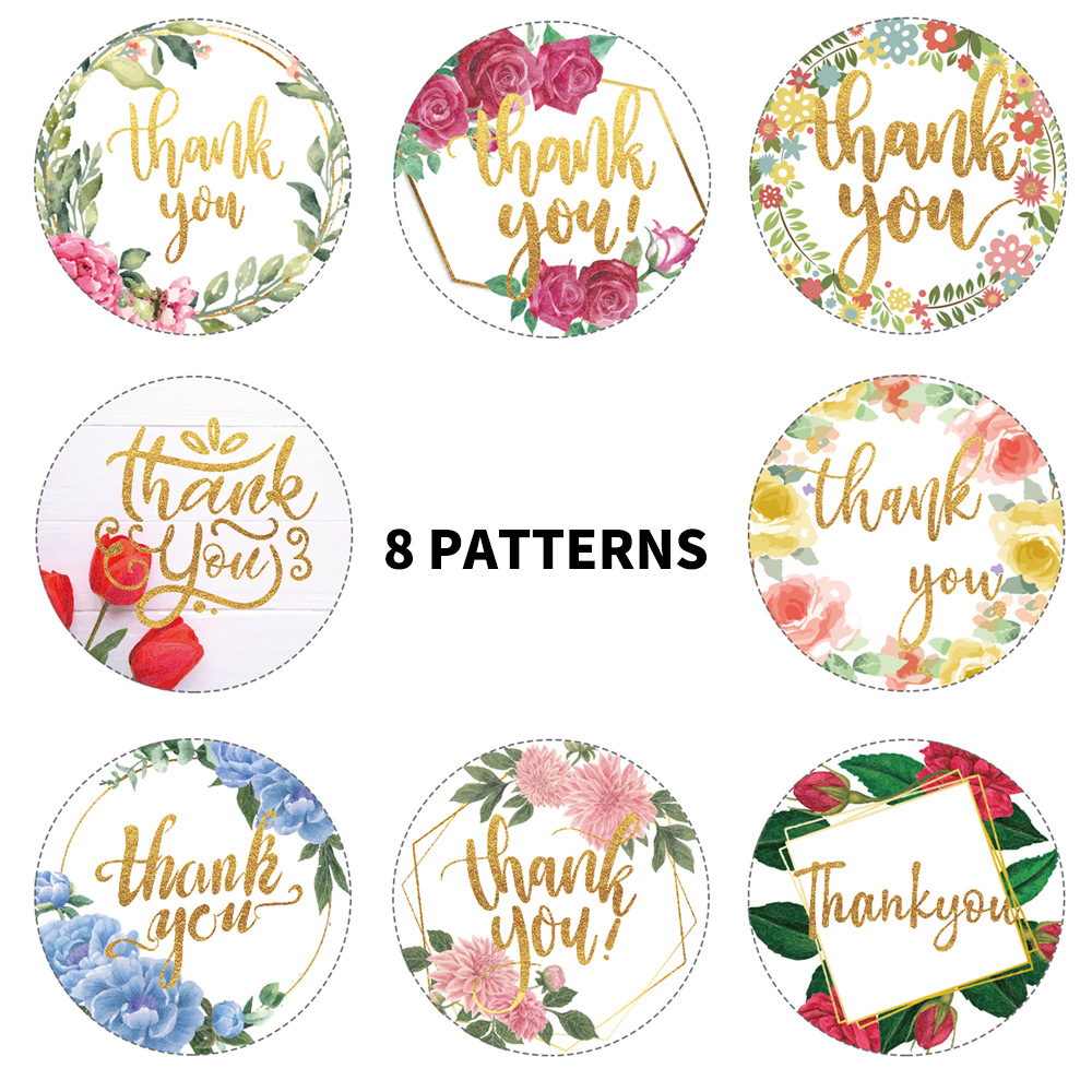 Thank You Stickers Flower Gift Packaging Handmade Adhesive Labels Baking Decorative Cute Sticker