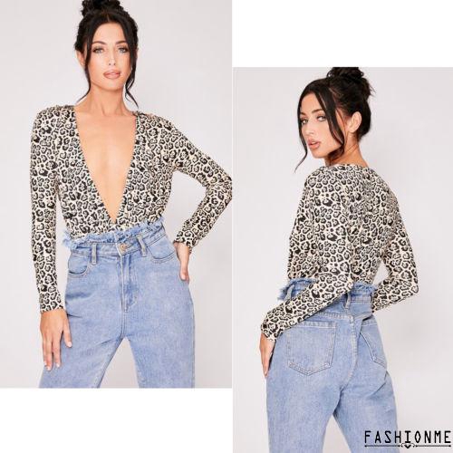 Áo liền quần cổ V họa tiết da báo gợi cảm cho nữ | BigBuy360 - bigbuy360.vn