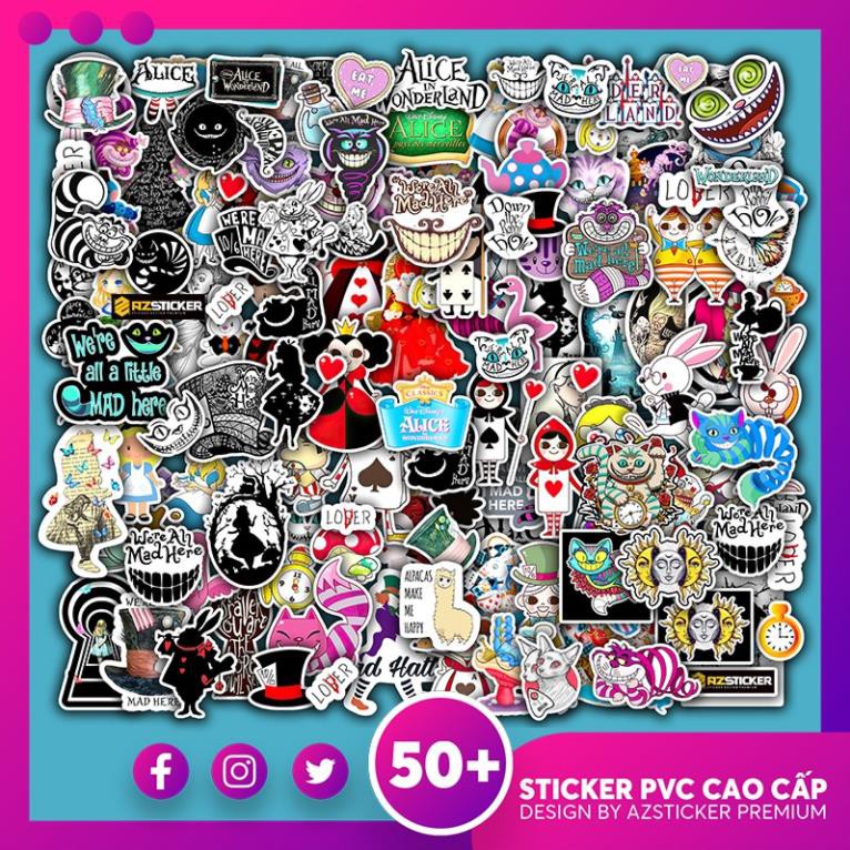[Set 50+] Sticker Alice Sứ Sở Thần Tiên | Chất Liệu PVC 5 Lớp Chống Nước, Chống Bay Màu | Trang Trí Đồ Dùng Cá Nhân