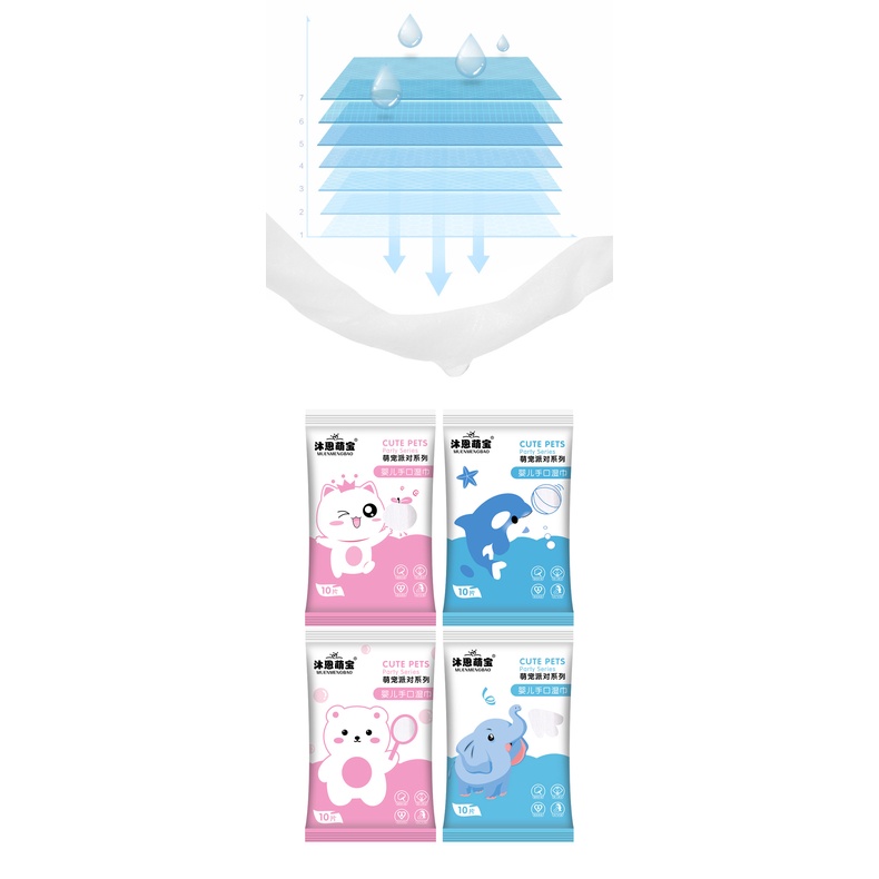 Gói 10 khăn ướt lau chùi không gây kích ứng da thích hợp cho bé