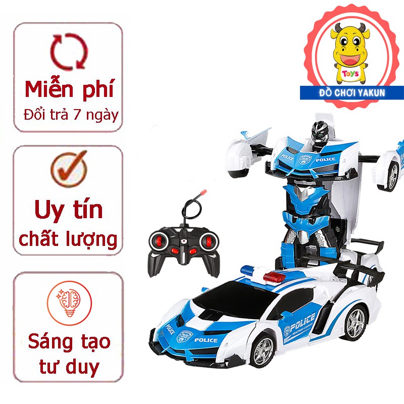 Xe điều khiển từ xa biến hình robot đồ chơi ô tô cảnh sát tốc độc cao cho bé tặng kèm 5 pin AA
