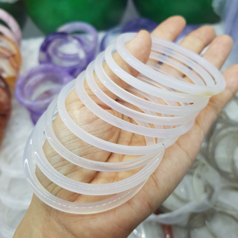 Vòng Tay Cặp Bản Nhỏ Đá Màu Trắng, Màu Xám Hợp Mệnh Thuỷ, Kim