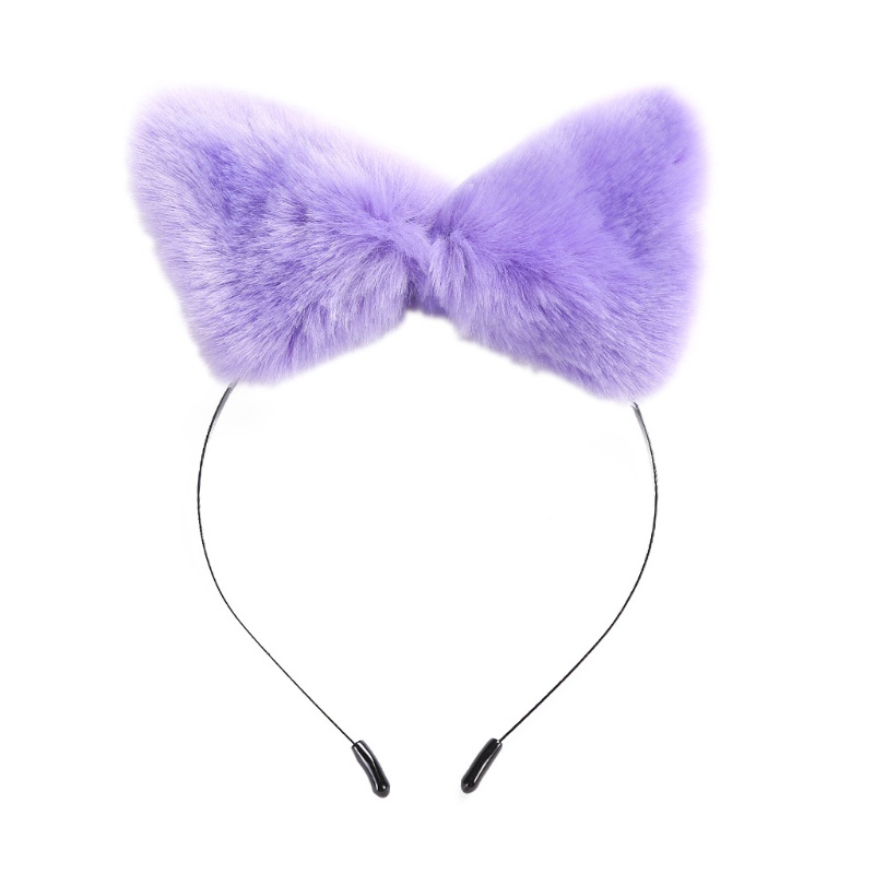 Băng Đô Tai Mèo Bằng Lông Giả Màu Trơn Họa Tiết Da Báo Phong Cách Lolita