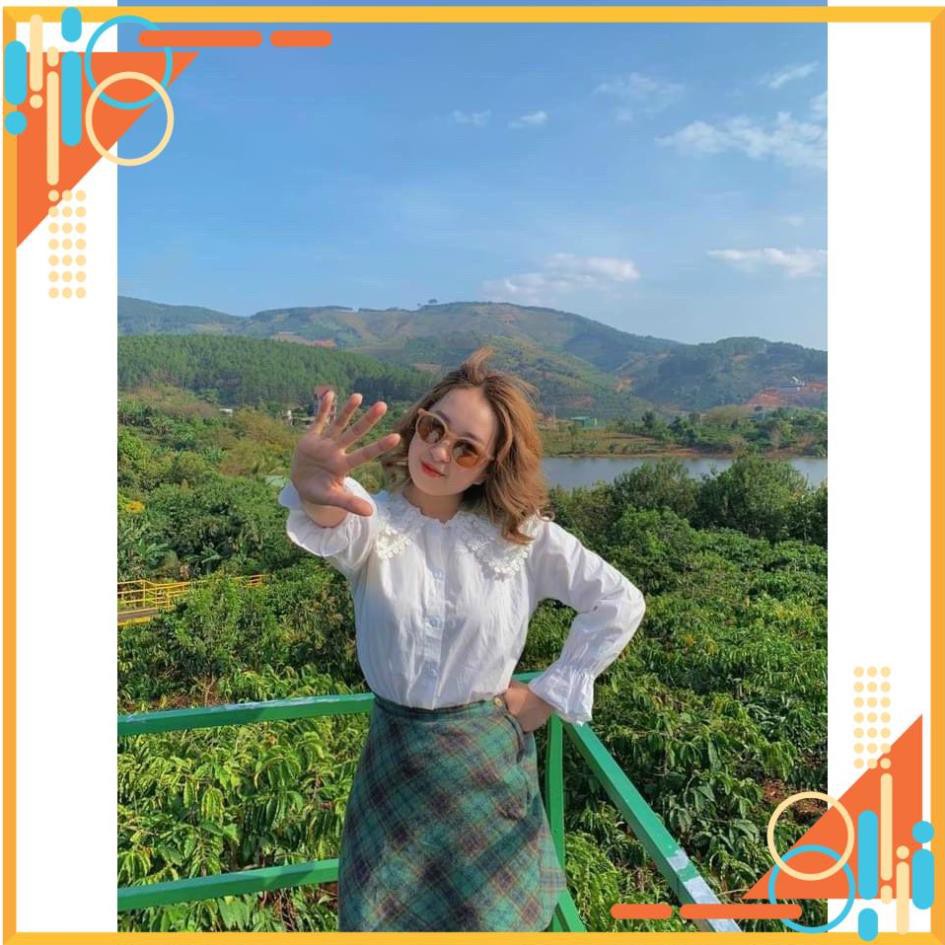 Set áo viền ren váy caro 💖 BAO KIỂM ❌