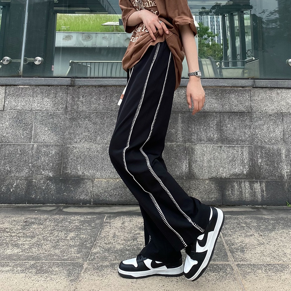 Quần Thể Thao Ống Rộng Lưng Cao Phong Cách retro Mỹ Cho Nữ