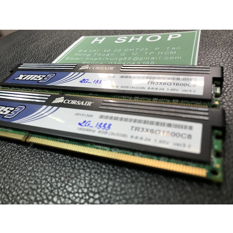 Ram 4Gb DDR3 bus 1333 - 10600U, Kit 4gb (2x2gb), ram tản nhiệt bộ hiệu CORSAIR XMS3, tháo máy chính hãng, bảo hành 3 năm