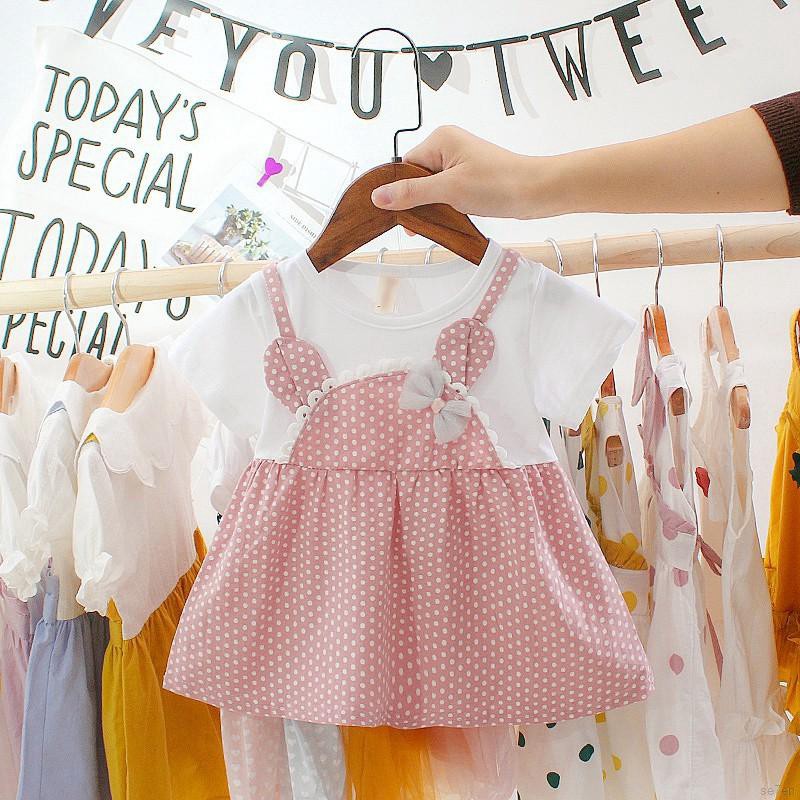 Đầm xòe ngắn tay họa tiết chấm bi xinh xắn dành cho bé gái