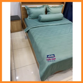 [Giá sỉ] Bộ chăn ga gối cotton satin Hàn Quốc màu xanh rêu trơn – Tuấn Phát