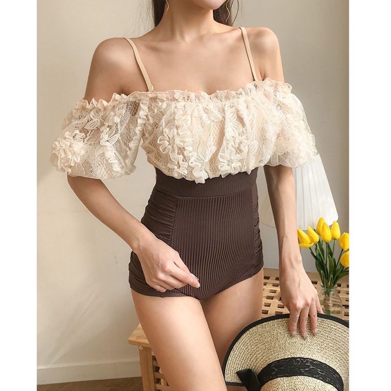 Bikini❤ FREESHIP❤ liền mảnh phối ren tay bèo cao cấp