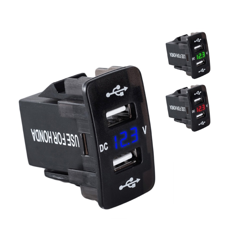 Tẩu Sạc Nhanh 12V Hai Cổng USB Có Đèn LED Hiển Thị Vôn Kế Chống Nước Cho Xe Hơi