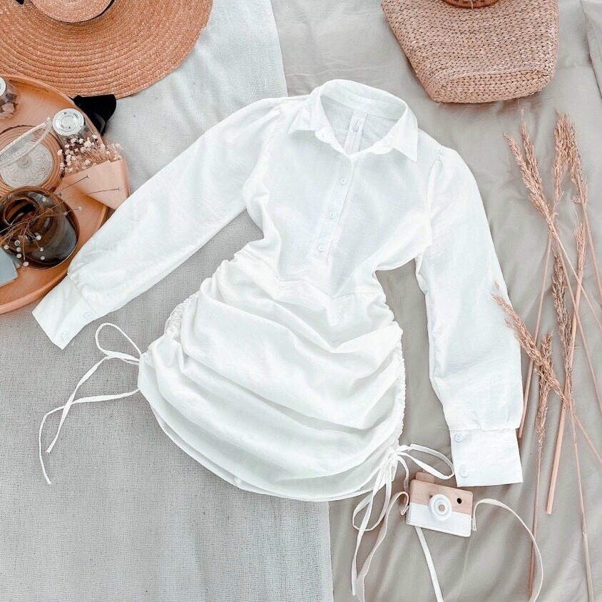 Đầm body dài tay rút tà