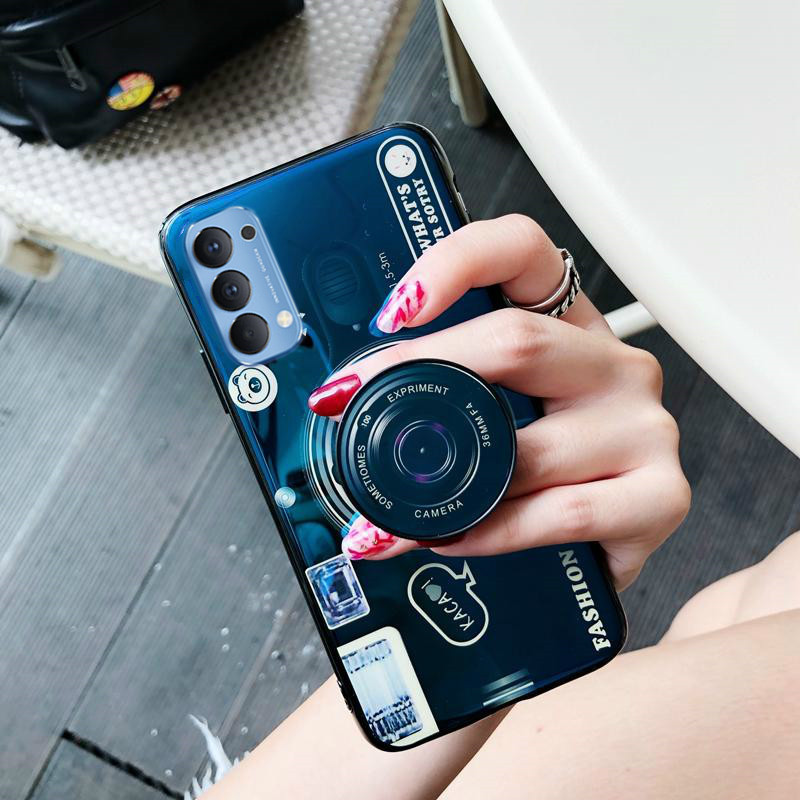 Ốp điện thoại silicon có đế đỡ thiết kế hình camera cho Oppo A95 A16 A74 A93 A94 A54 4G 5G A53 2020 A15S A15 A12 A5S Reno 6z 6 5 5G 4 Pro 4g Reno4 Pro Realme C11 C15