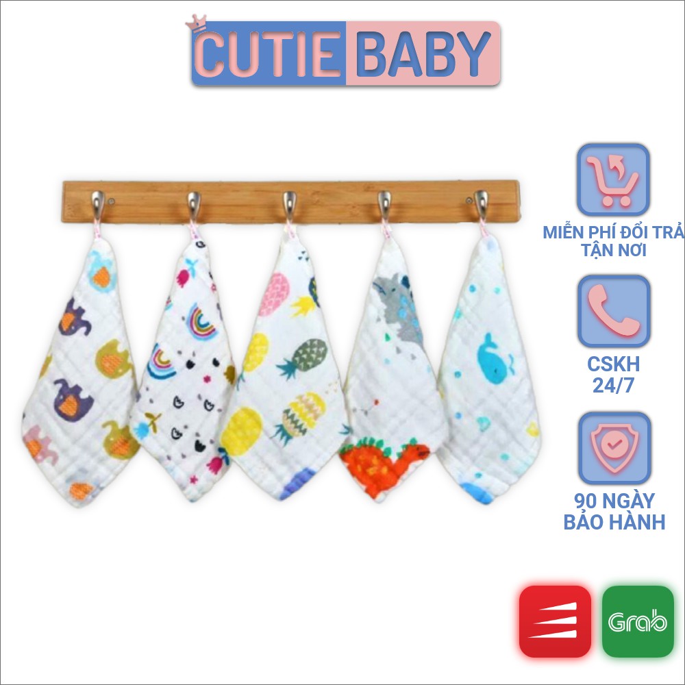 Khăn Sữa/Mặt Cutiebaby Cao Cấp 6 Lớp Sợi Tre In Hình, Không Xù Lông, Mềm Mịn, Thấm Hút Tốt Cho Bé Trai, Gái, Trẻ Sơ Sinh