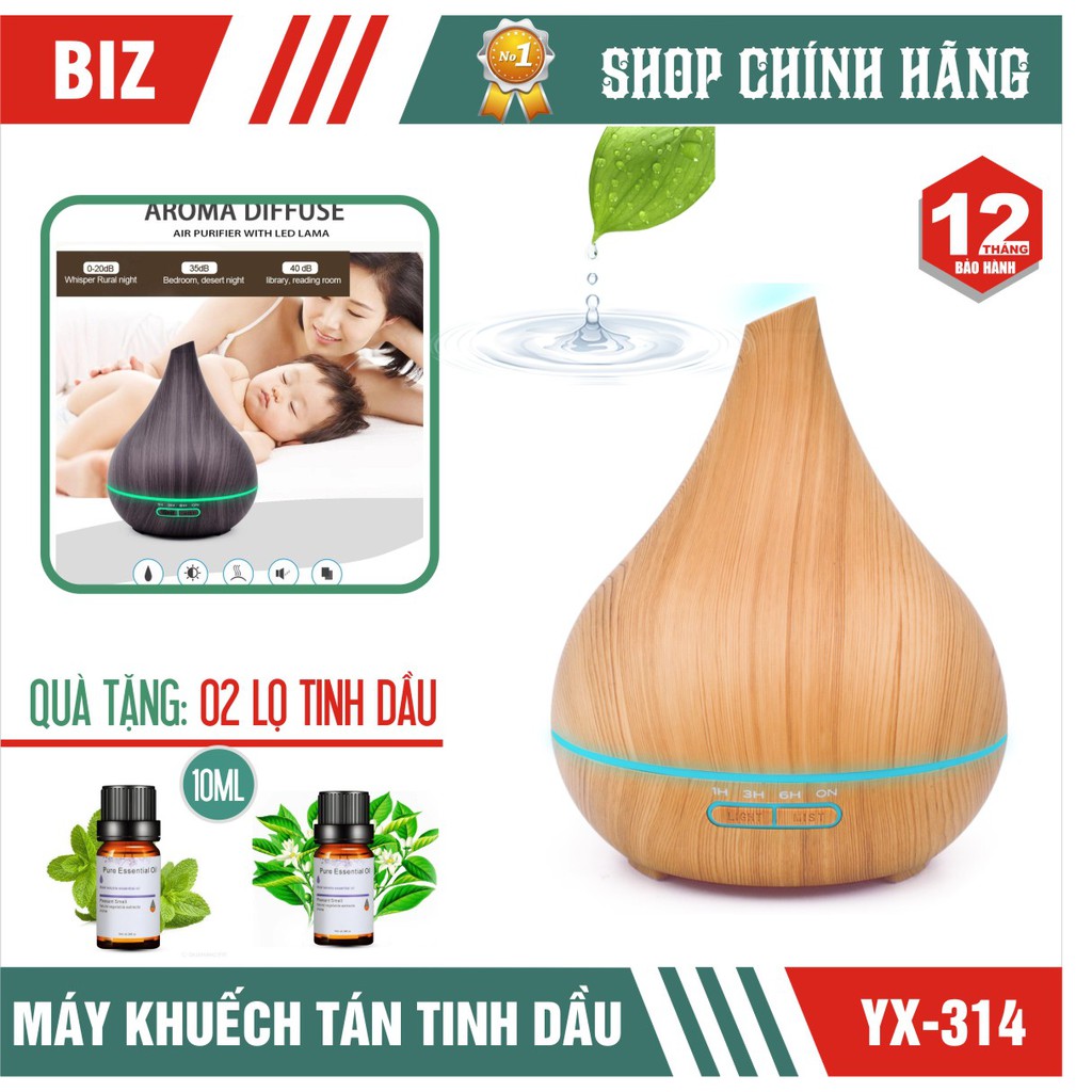 MÁY KHUẾCH TÁN TINH DẦU AROMA CAO CẤP, TẶNG 02 LỌ TINH DẦU 10ML, BẢO HÀNH 12 THÁNG !!!