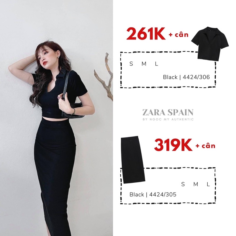 ZARA Đức - Áo polo dáng ngắn auth new tag croptop chính hãng màu xanh trắng nâu đen thun tay ngắn ôm body