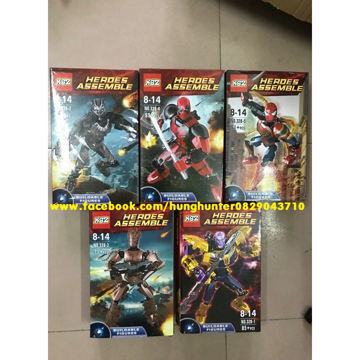 Lego Buildable Figures superheroes nhân vật siêu anh hùng khớp lớn Thanos Black Panther Deadpool Iron-spider Groot