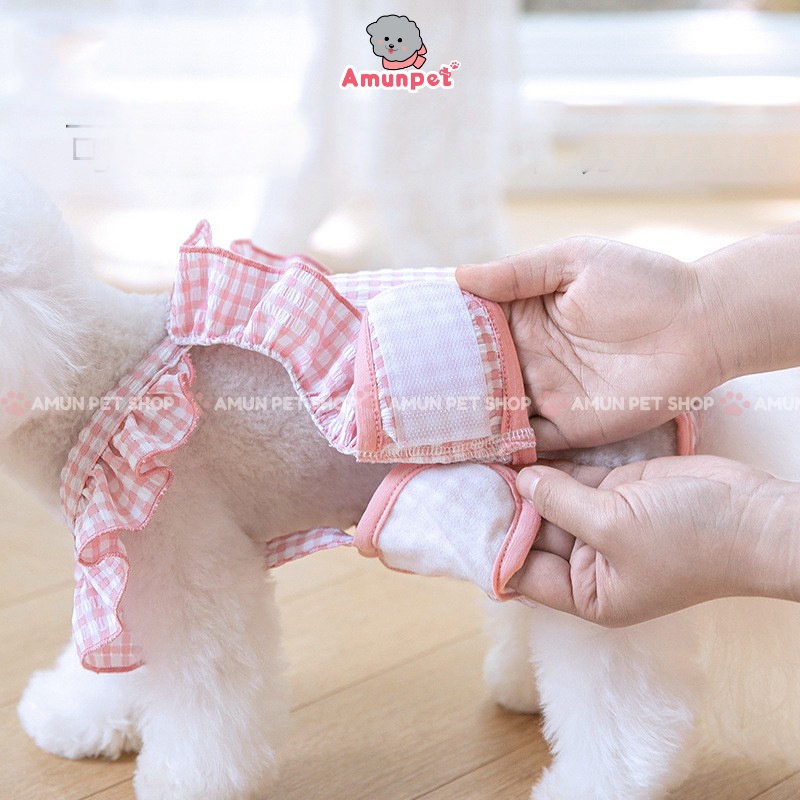 Yếm Quần Sinh Lý Cho Chó Cái Hoạ Tiết Cánh Tiên Caro Hồng Quần Chip Chó Mèo Thú Cưng Ngày Đến Kỳ Rụng Dâu Salo Amun Pet