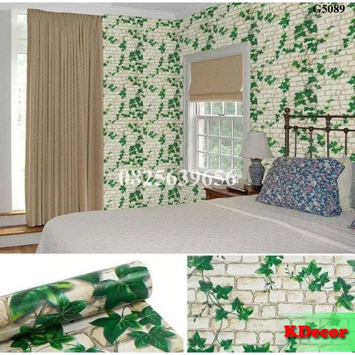 10m Giấy dán tường Dây leo tường gạch trắng có sẵn keo khổ rộng 45cm