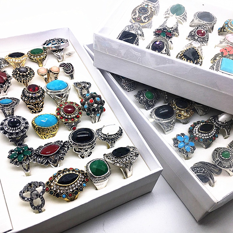 Bộ 24 Nhẫn Mạ Bạc Phong Cách Vintage Xinh Xắn