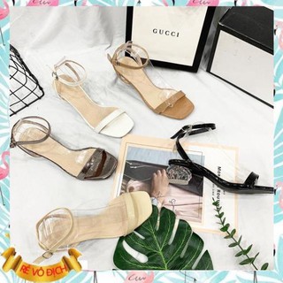 Free ship Sandal quai mảnh da bóng gót mica tròn 3p