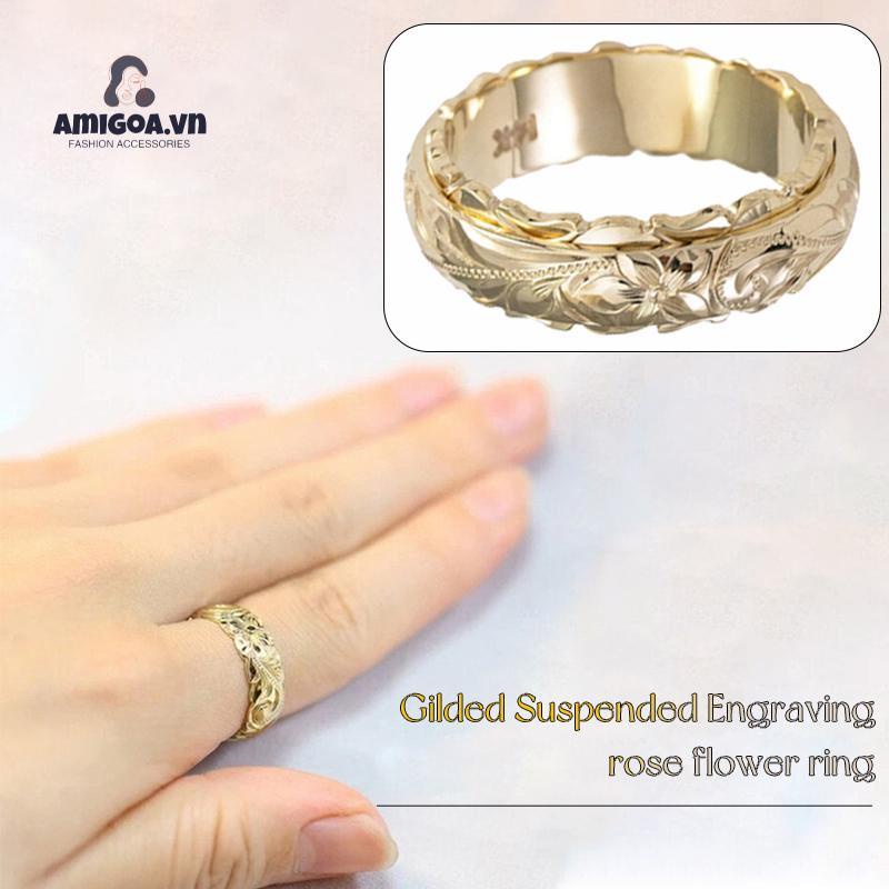 ✨✨Nhẫn mạ vàng 14k khắc hình hoa tinh tế cho nữ