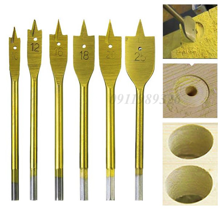 Mũi khoét gỗ ❤️FREESHIP❤️ bộ 6 mũi khoan gỗ đuôi cá phủ titanium