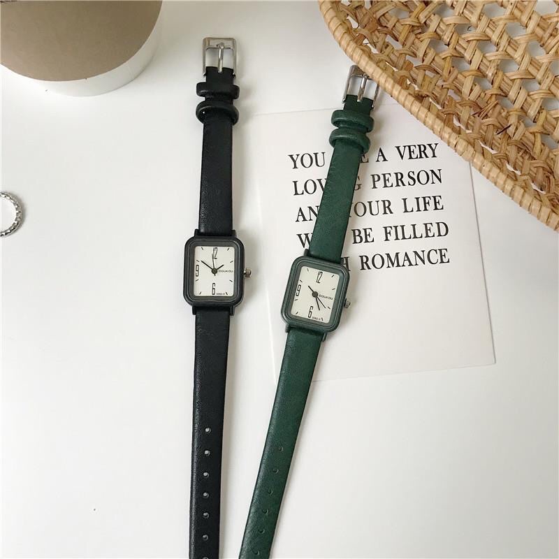 Đồng hồ nữ mặt chữ nhật nhỏ 26mm dây da đẹp xinh phong cách vintage - SULADOO