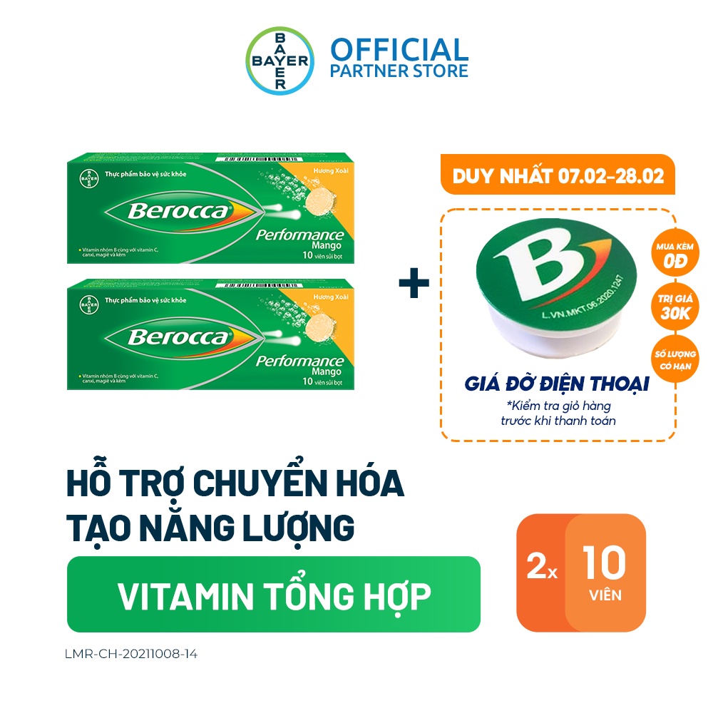 Bộ 2 hộp viên sủi bổ sung Vitamin Berocca Performance Mango 10 Viên/hộp